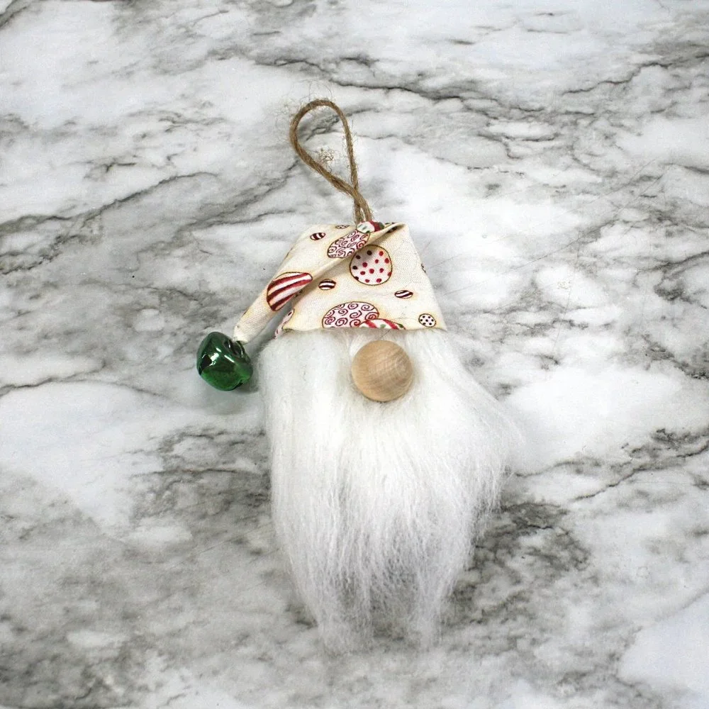 HAND CRAFTED Gnome Christmas Ornaments Set of 3 - White Ornaments Print
